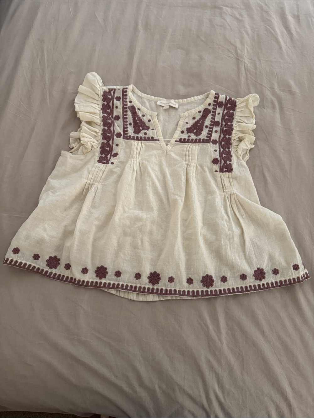 Embroidered Flutter Sleeve Peasant Top